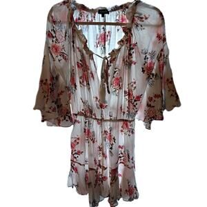 Blue B White Floral Shorts Romper Forest Fairy Boho Cottage Sz. Small